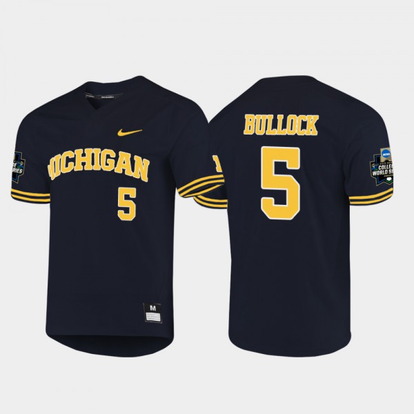 Michigan #5 Mens Christan Bullock Jersey Navy NCAA 2019 NCAA Baseball College World Series